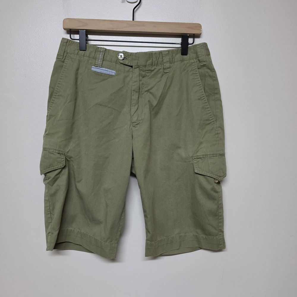 Isaia Napoli Bermuda Cargo Shorts Olive Green Cotton Made In Italy Size IT‎ 48
